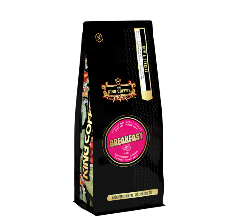 KING-COFFEE-Breakfast-Blend-whole-bean-coffee-Bag-340g-VE.png Cà Phê Hạt Rang Breakfast Blend KING COFFEE - Túi 340g