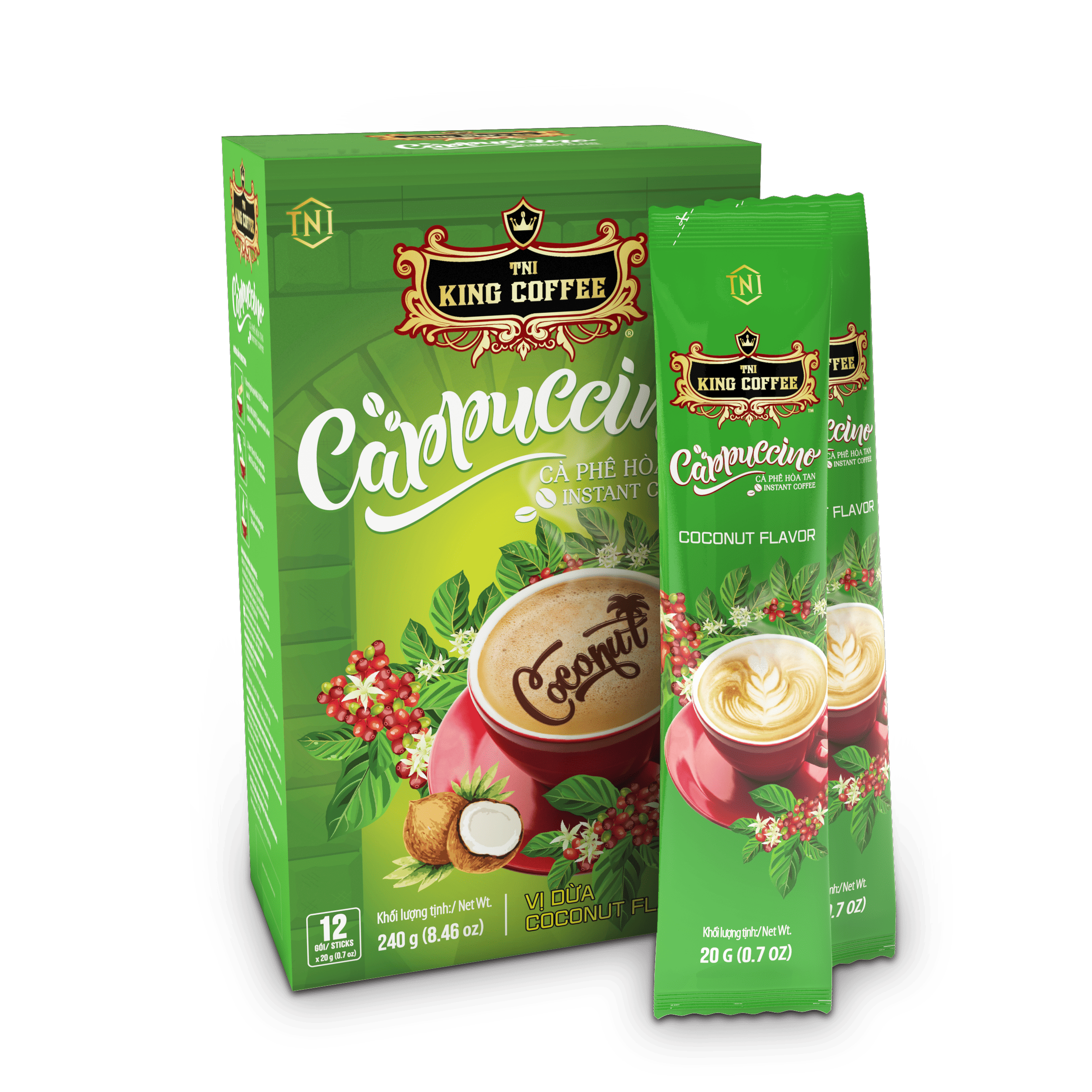 King coffee Cappuccino Coconut – Box 12 sticks x 20gr